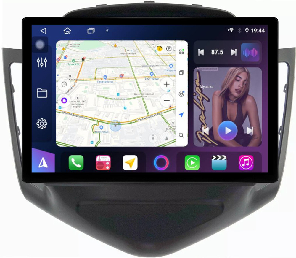 Магнитола для Chevrolet Cruze 1 2009-2012 (рамка черная) - FarCar BX877 монитор 13" 2K QLED на Android 13, TS10, 6+128, CarPlay, 4G SIM-слот