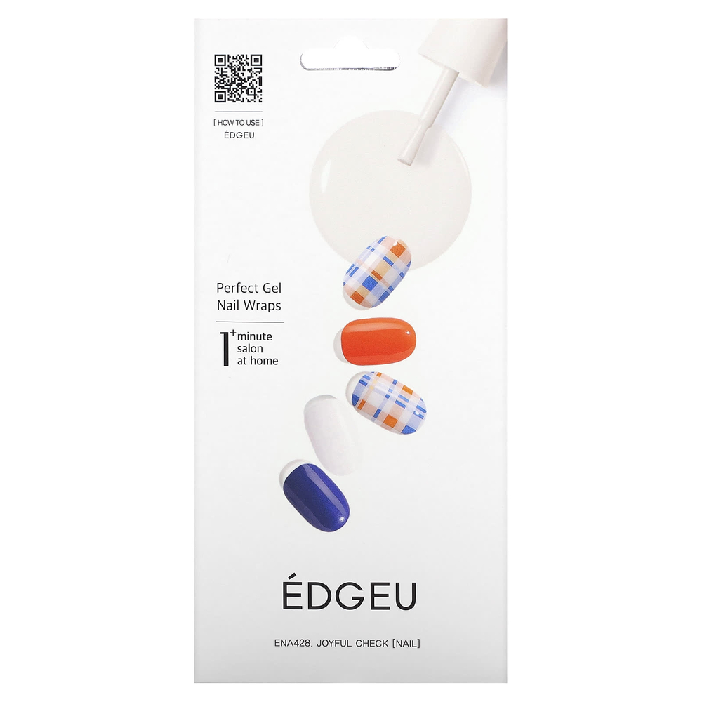 Edgeu, Perfect Gel Nail, обертка для ногтей, ENA 428 Joyful Check, набор из 19 предметов