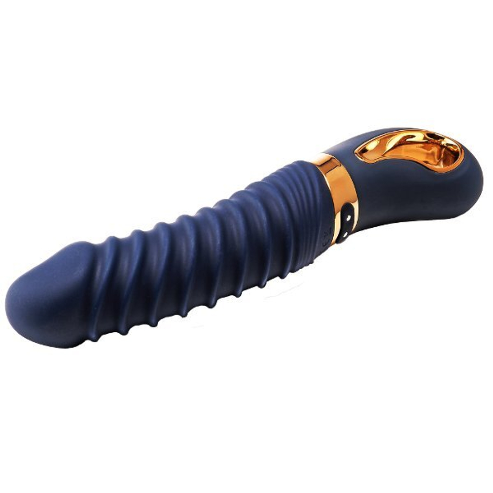 Темно-синий вибратор-реалистик с рёбрышками Nereos - 23 см. (Цвет: темно-синий)