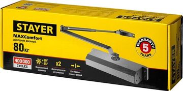 STAYER MAXComfort, до 80 кг, коричневый серебро, дверной доводчик (37917-80)