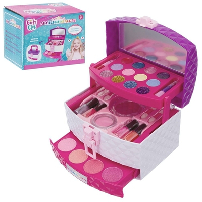 Набор косметики "Girl's Club" тени, блеск д/губ, помада д/губ, румяна, лак д/ногтей, 16,5*13,5*13,5