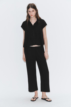 ZARA АСИММЕТРИЧНАЯ РУБАШКА СТРУЯЩЕГОСЯ КРОЯ, ЧЕРНЫЙ