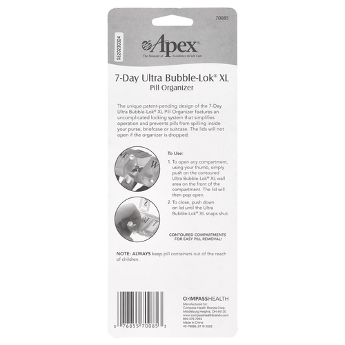Apex, 7-дневный органайзер для таблеток Ultra Bubble-Lok, XL, 1 таблетница
