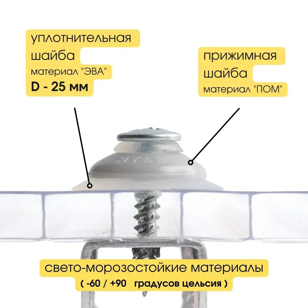 Термошайба универсальная для поликарбоната, цвет: прозрачный , 25мм. , 75 шт.