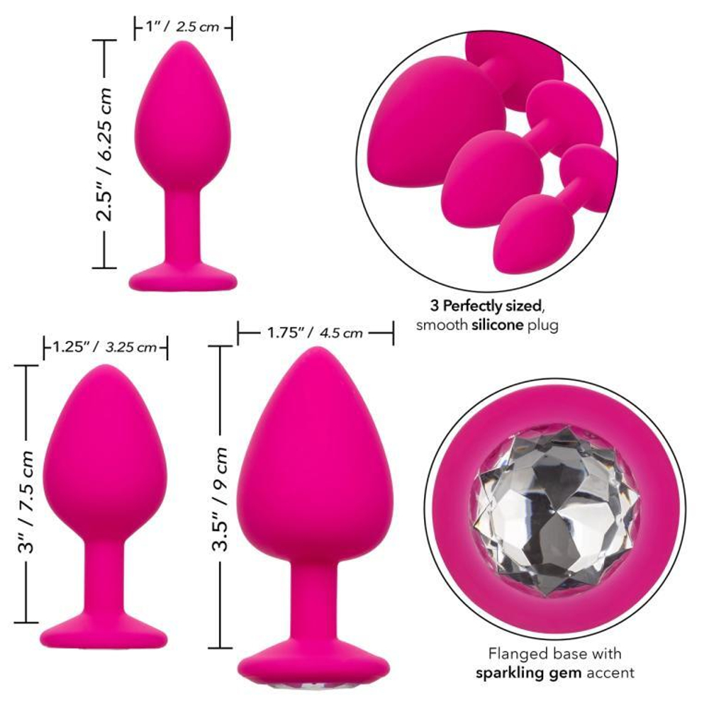 Набор из трёх розовых анальных пробок с кристаллом Cheeky Gems