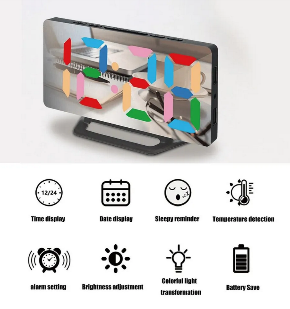 Часы зеркальные LED MIRROR DS-3625S RGB свечение