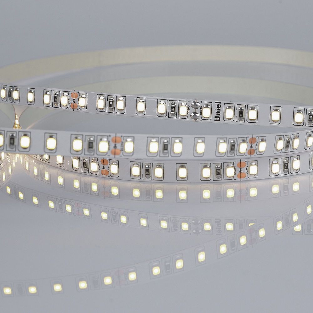 ULS-2835-120LED-m-8mm-IP20-DC24V-9.6W-m-5M-4000K Гибкая светодиодная лента на самоклеящейся основе. Катушка 5 м. в герметичной упаковке. Белый свет 4000K. ТМ Uniel.