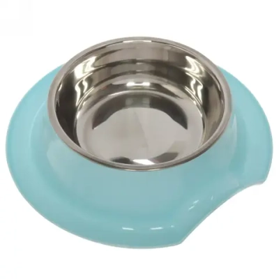 Миска металлическая «Колор-Примула» 250мл 21,5*5,5см на пластиковой подставке, цвет голубой