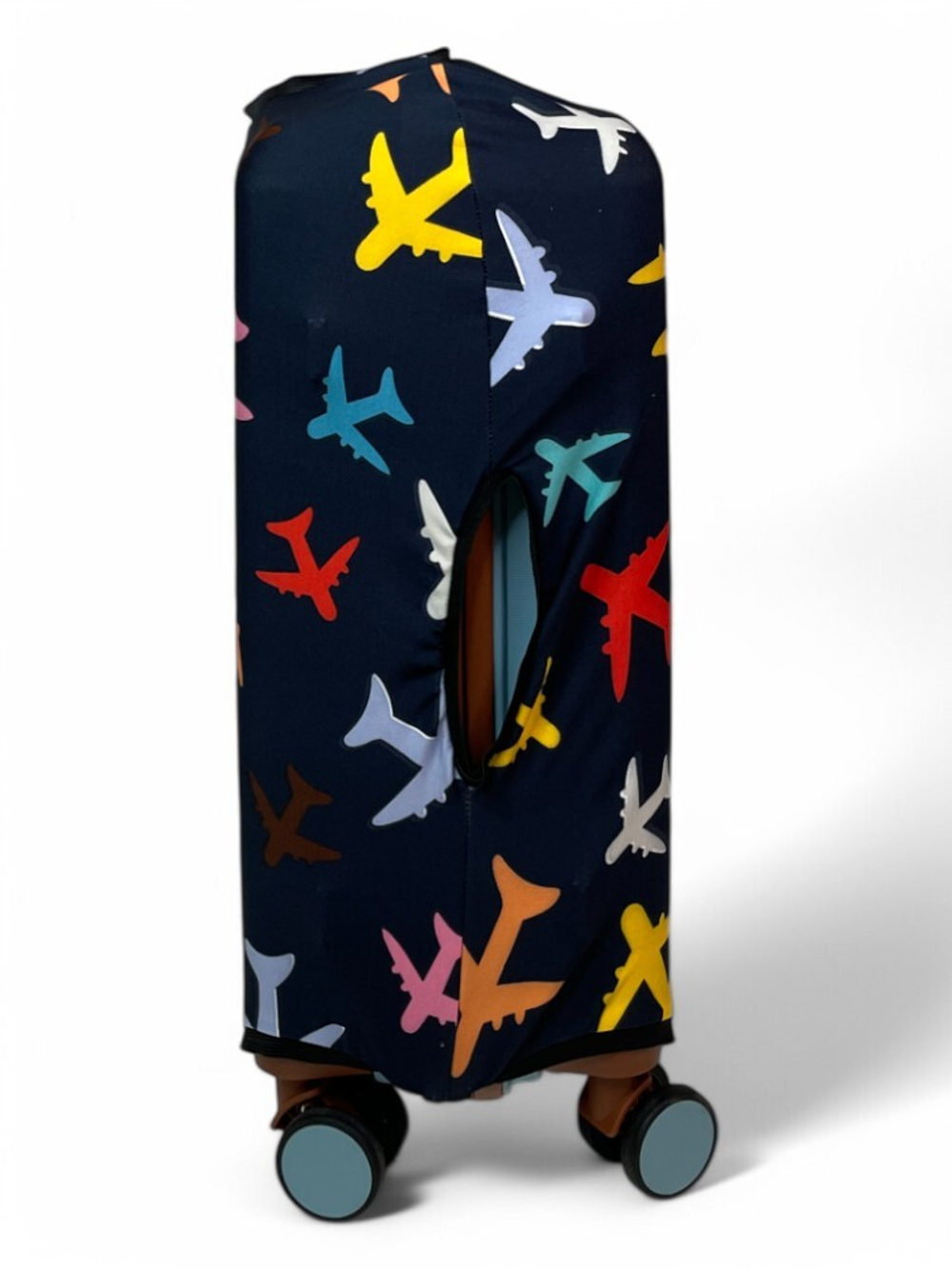 Чехол на чемодан 20", цвет чёрный/разноцветный, Самолетики