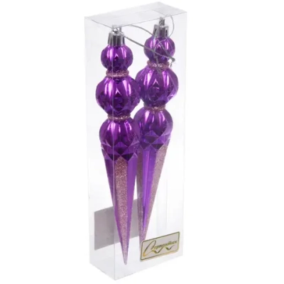Ёлочные игрушки «Волшебная сосулька» 17,8 см (набор 2 шт), Фиолетовый/розовый