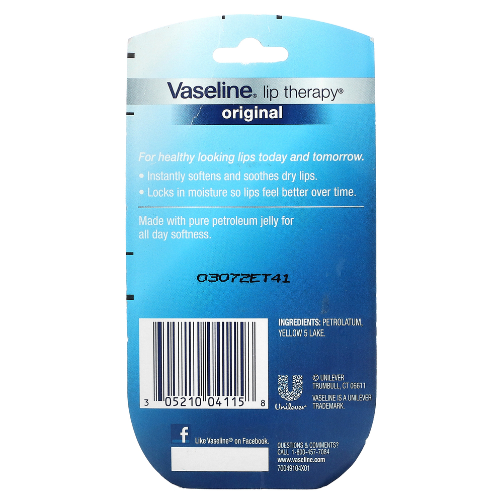 Vaseline, Lip Therapy, оригинальный бальзам для губ, 2 шт. В упаковке, 7 г (0,25 унции)