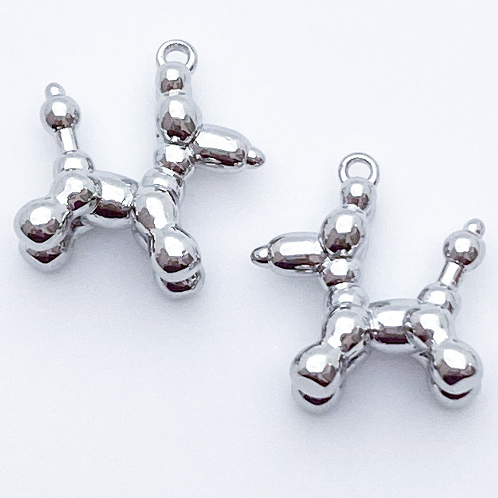 Подвеска Пудель из шариков, цвет серебро, размер 16*18, цена за 1 шт