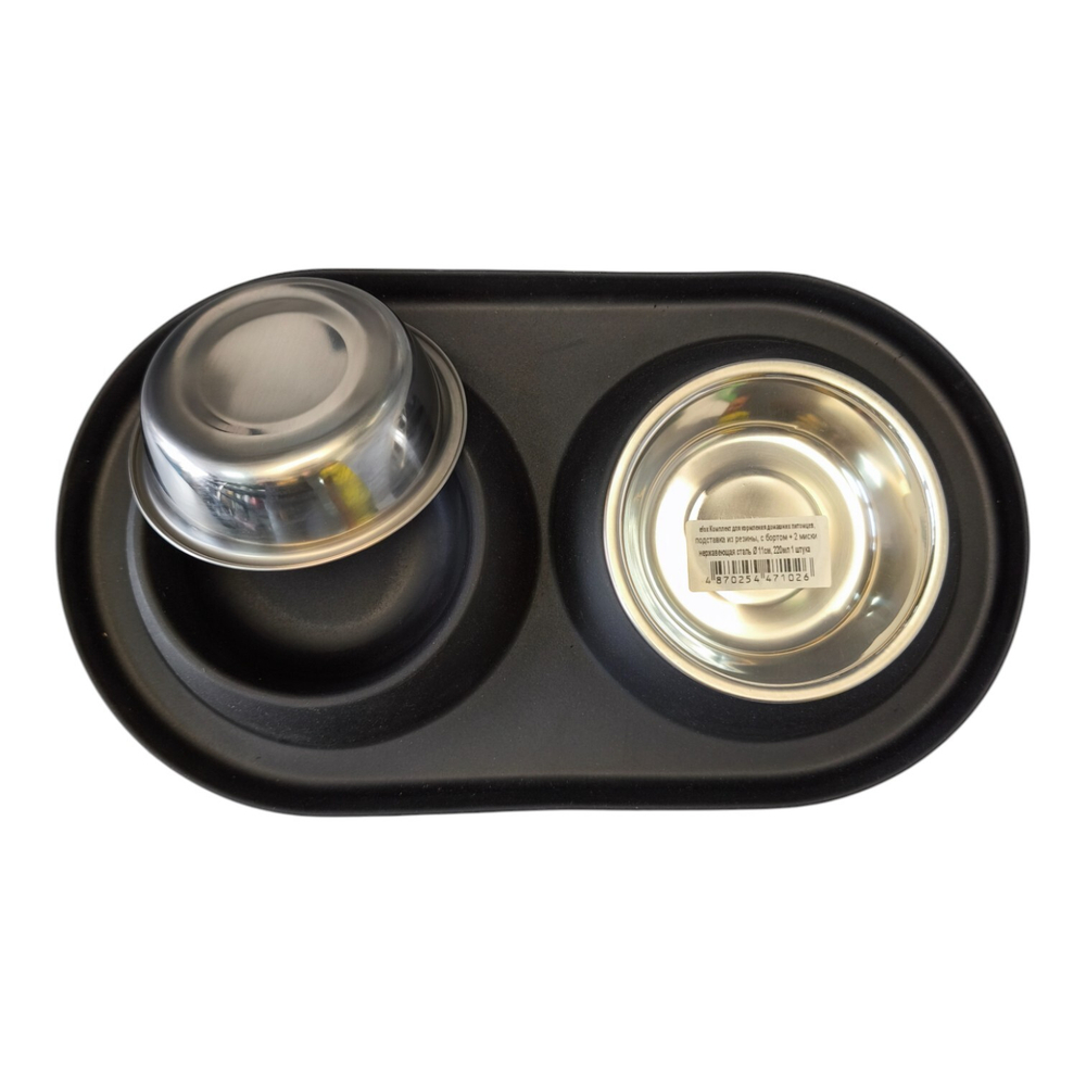 Комплект "efox" подставка с бортом из резины + две миски нержавейка