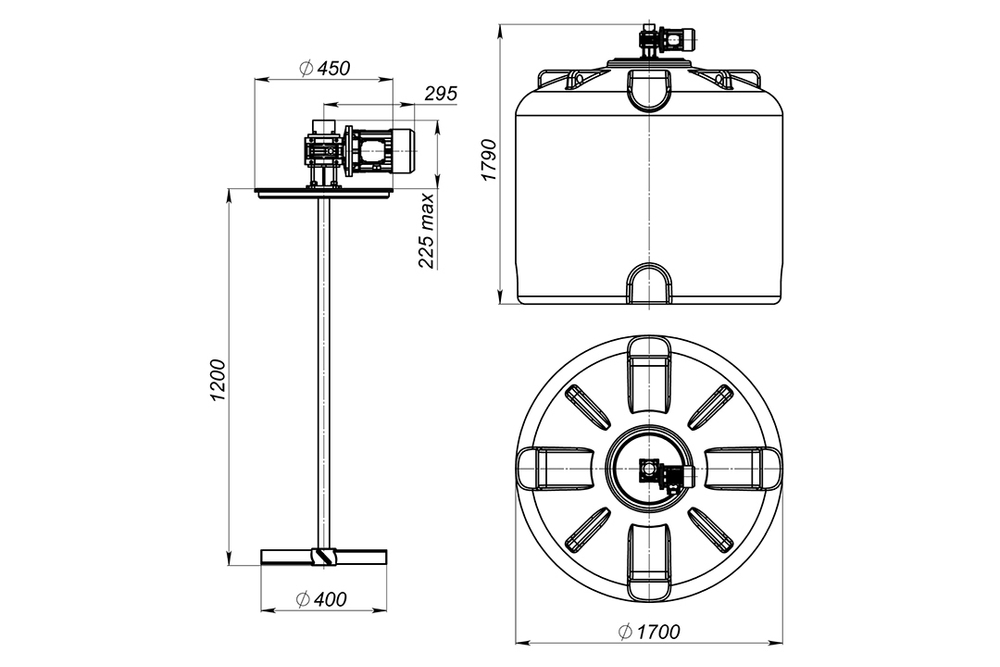 Емкость пищевая ЭкоПром TR с лопастной мешалкой 3000 л. вертикальная (170x170x179см;синий) - арт.555690