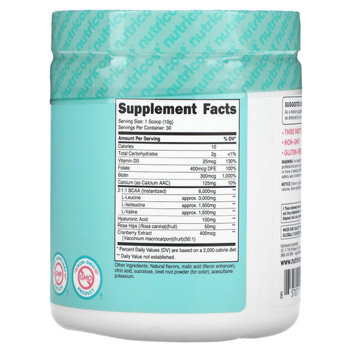 Nutricost, BCAA с гиалуроновой кислотой, фолатом, биотином и кальцием для женщин, со вкусом арбуза, 288 г (10,2 унции)