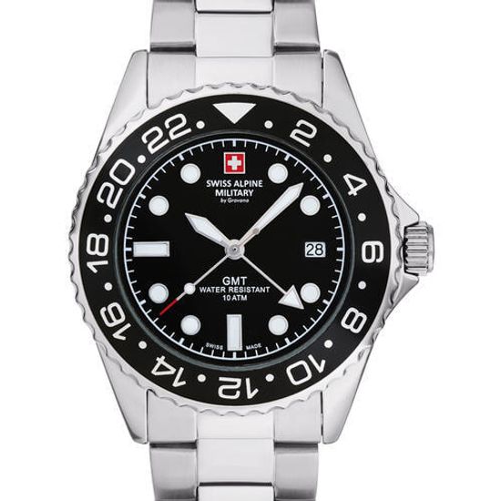 С браслетом Мужские наручные часы с серебряным браслетом Swiss Alpine Military 7052.1137 diver 42mm 10ATM