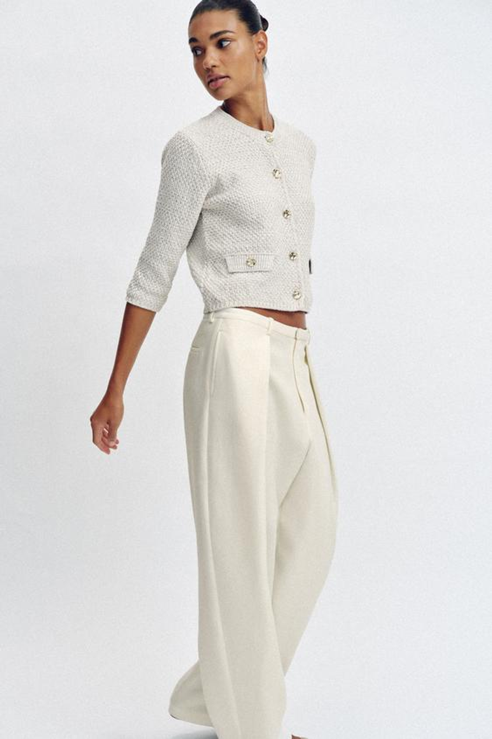 ZARA КАРДИГАН С РУКАВОМ 3/4, СВЕТЛО-БЕЖЕВЫЙ