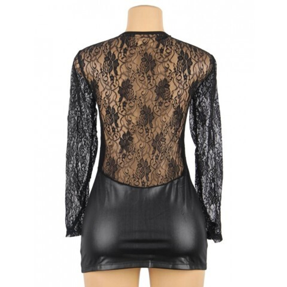 Кожаное платье с кружевной отделкой Ohyeah Sexy lace +стринги, S-M