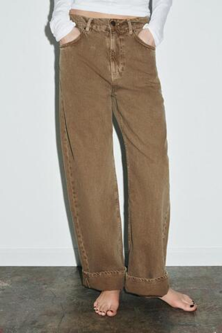 ZARA ДЖИНСЫ BAGGY СО СРЕДНЕЙ ПОСАДКОЙ — ZW COLLECTION, КОРИЧНЕВЫЙ