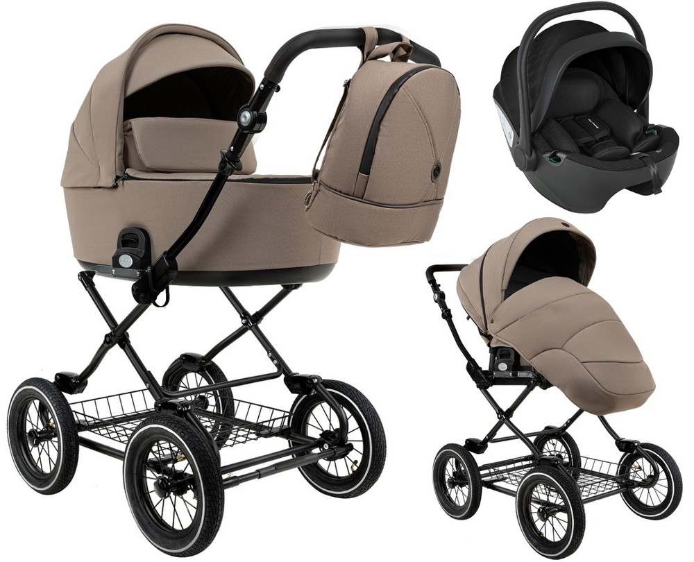 Детская коляска Roan Bass Next Classic d12 2.0 3 в 1 с автокреслом Pituso Baesa Pro Black BNC/80/2 Hazel/Black/руч.Black