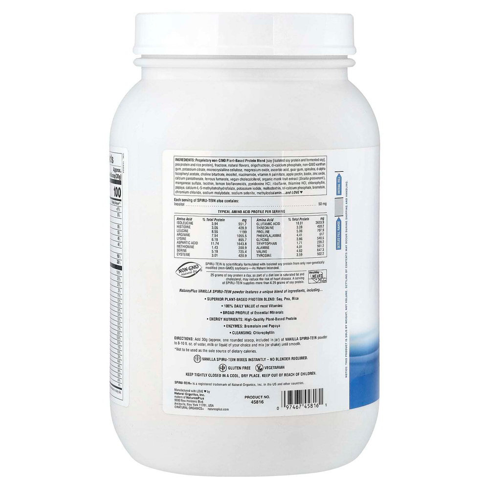 NaturesPlus, Spiru-Tein®, протеиновый порошок, со вкусом ванили, 1800 г (4 фунта)