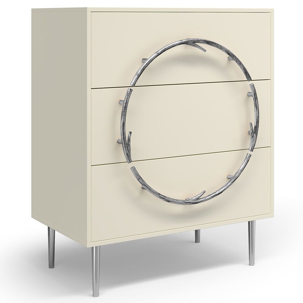 Комод Арт Колор matte Стайл Сильвер с 3 ящиками Кремовый белый матовый