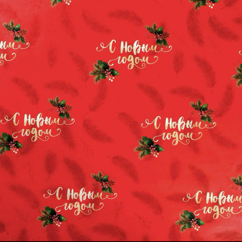 Бумага упаковочная глянцевая двусторонняя «Новогодние ветви», 70 × 100 см