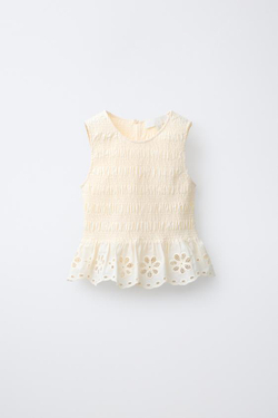 ZARA ТОП С ВЫШИВКОЙ SCHIFFLY, ЭКРЮ