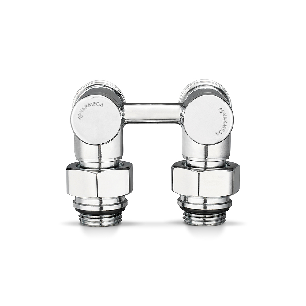 Узел нижнего подключения угловой хром Varmega VMDV20 - 3/4" (НР/НГ, PN10, T120°С, для двухтрубных систем)