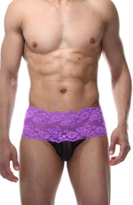 Мужские фиолетово-черные трусы с пикантной шнуровкой