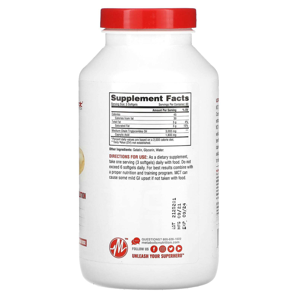 Metabolic Nutrition, MCT 3000, 180 капсул (1000 мг в 1 капсуле)