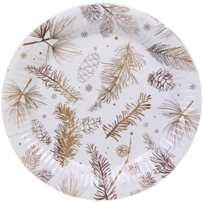Тарелка бумажная 18 см в наборе 10 шт «Хвойная веточка», золото