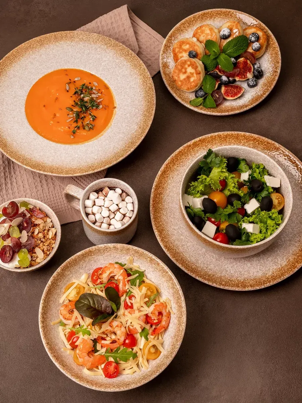 Набор посуды 2 тарелки 11,5 см пиала глубокая охра фарфор