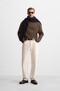 ZARA ФУТБОЛКА В ПОЛОСКУ, ЧЕРНЫЙ-КОРИЧНЕВЫЙ