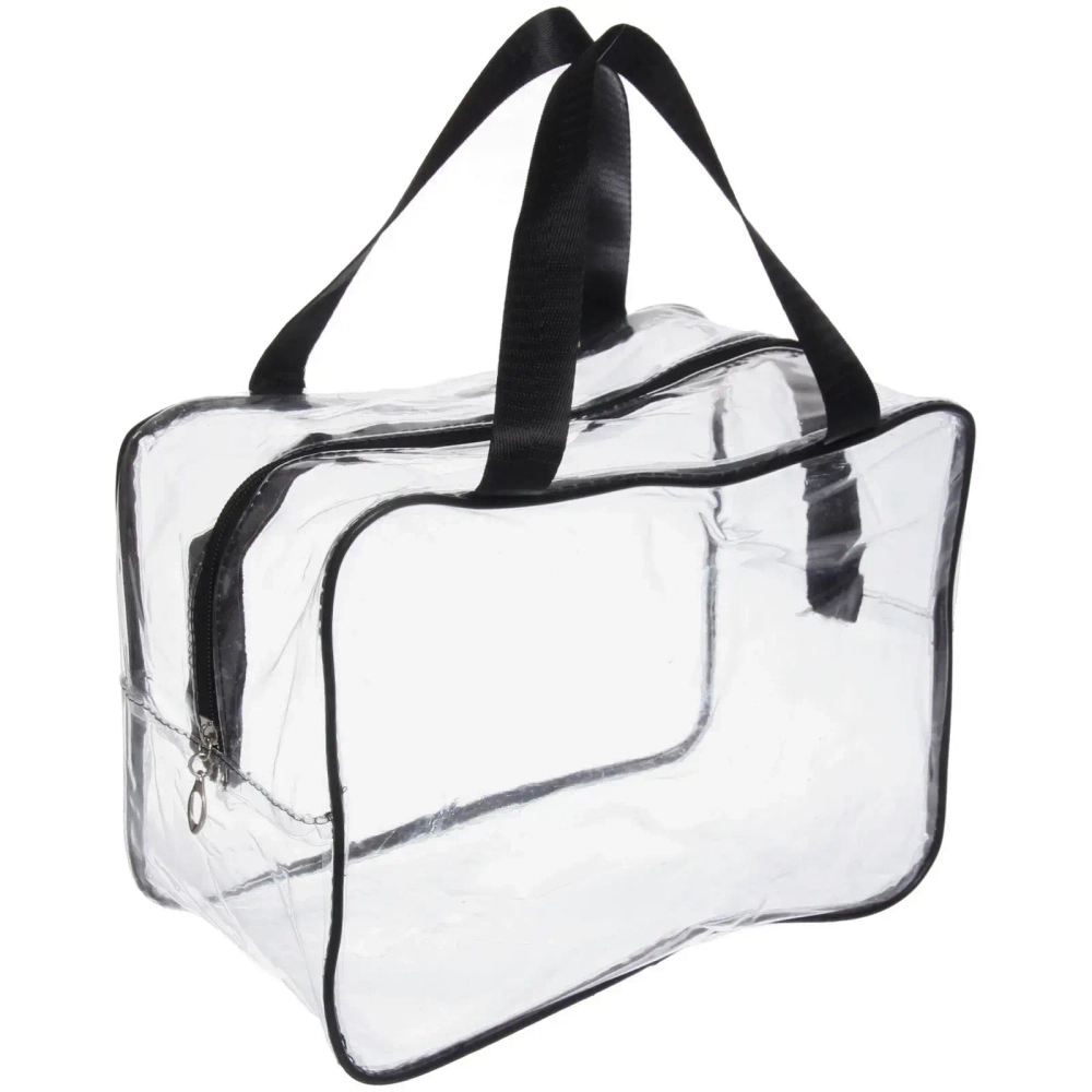 Косметичка прозрачная «MALINKA SHOP», цвет окантовки черный, 28*20*15см