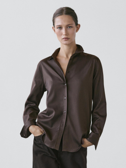 Massimo Dutti Струящаяся рубашка в полоску, коричневый