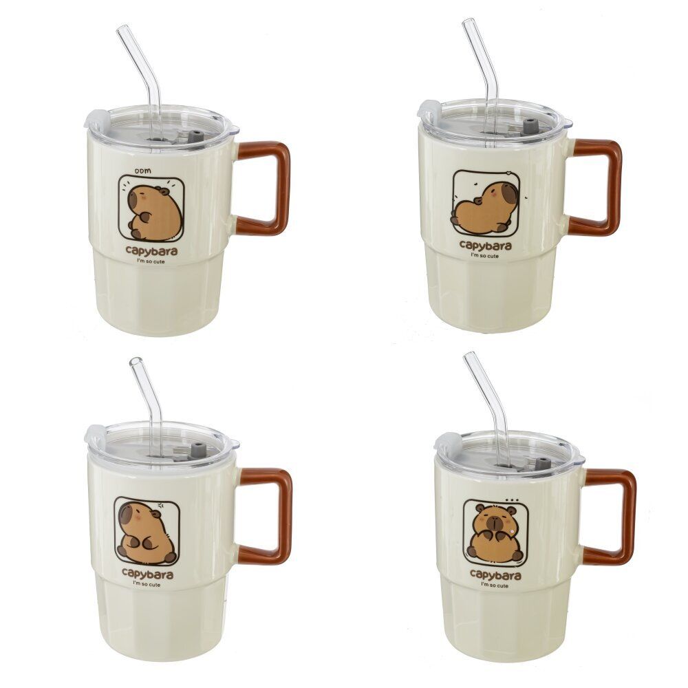 GAEM Кружка с крышкой и трубочкой, 440 мл, L11,5 W8,5 H12,5 см, 4в.