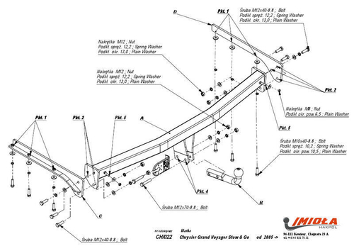 Фаркоп IMIOLA CH.022 Chrysler Grand Voyager LWB STOWn GO 2005-2008(паспорт и сертификат в комплекте)(без электрики)