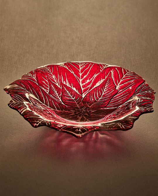 ZARA HOME НОВОГОДНЕЕ БЛЮДО ИЗ СТЕКЛА «ЦВЕТОК», КРАСНЫЙ