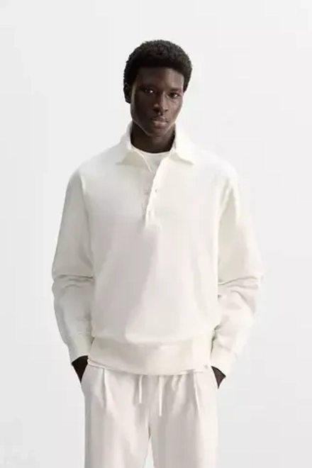 ZARA ТОЛСТОВКА ПОЛО, ЖЕЛТОВАТО-БЕЛЫЙ