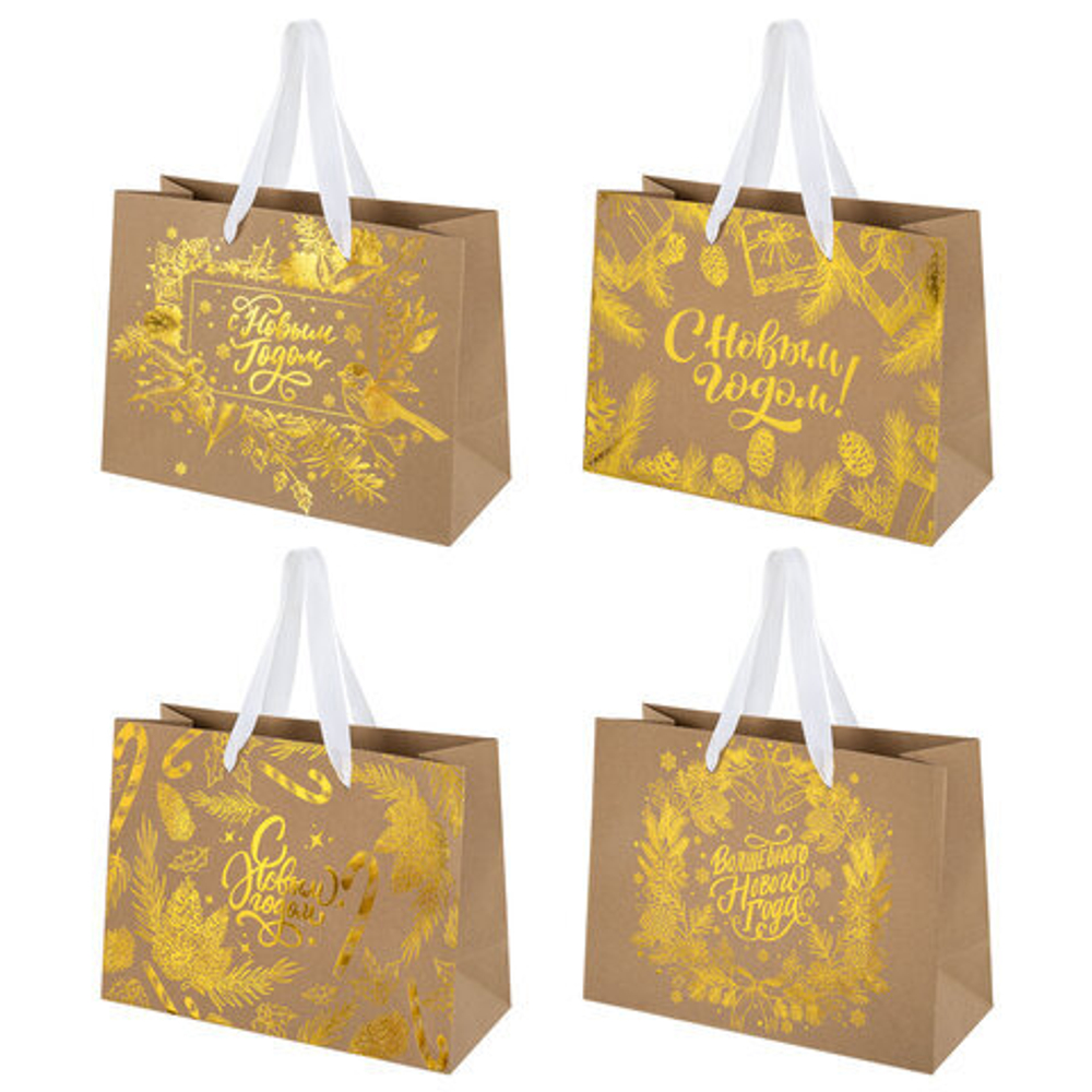 Сумка Крафт 27*20*11см  Shiny Kraft  фольга, ассорти 1шт