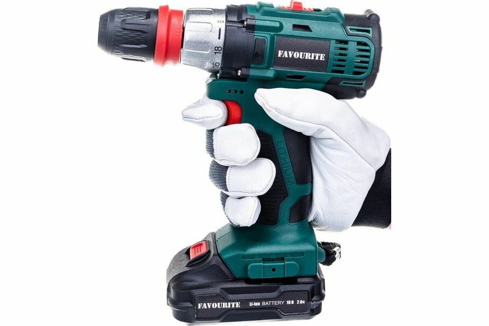 Дрель-шуруповерт аккумуляторная FAVOURITE DC18MF, Li-Ion, 18В, 30 Нм, 2 Ач, 2 скорости, 1350об/мин