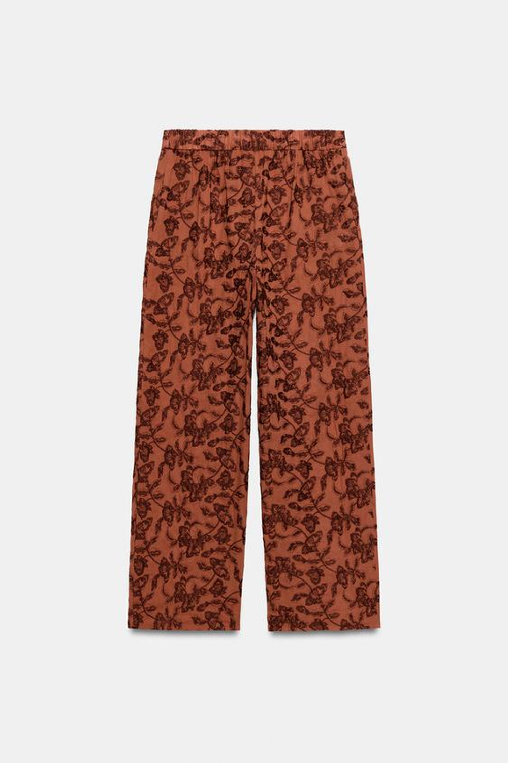 ZARA БРЮКИ ПРЯМОГО КРОЯ С ВЫШИВКОЙ, ЧЕРЕПИЧНЫЙ