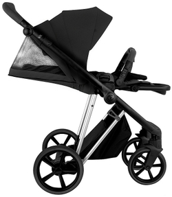 Детская коляска Roan Sol Vintage Luxury 2.0 3 в 1 с автокреслом Tutis Elo Lux EduSky Grey VIN 05/CB Caviar Black/Nickel/руч.Black