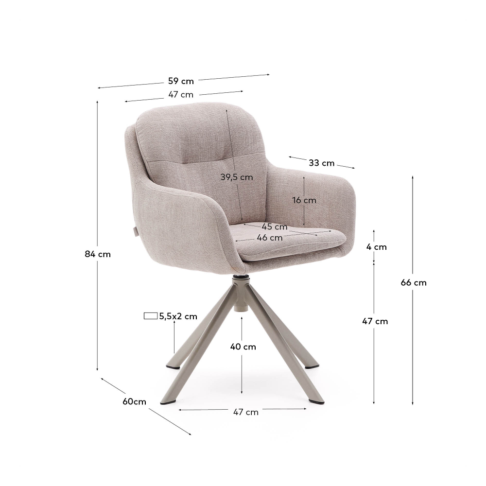 Поворотное кресло Lexa из бежевой синели с бежевыми ножками