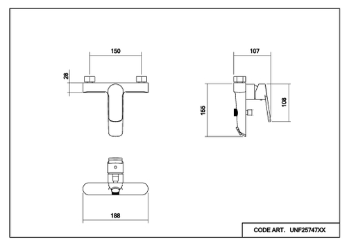 Смеситель для ванны и душа Abelsberg UNF25747GM Lineara, космическая сталь