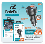 Автомобильное зарядное устройство FaizFull FZ30 45W QC3.0 5A 2xUSB с вольтметром Black