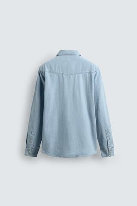 ZARA ДЖИНСОВАЯ РУБАШКА В КОВБОЙСКОМ СТИЛЕ, ГОЛУБОЙ