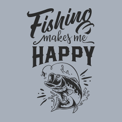 принт PewPewCat Fishing makes me happy для серой футболки
