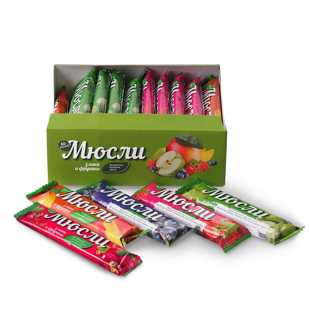 Мюсли прессованные. Батончик EFFORT Muesli МИКС земляника / малина / манго / черника / яблоко и злак
